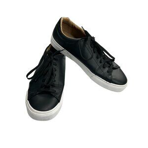 Zara Mens Black Low-Top Sneakers US8/EUR41 Faux Leather Lace-Up Rubber Soles Lig